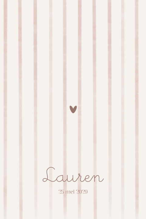 Geboortekaartje meisje met zachtroze strepen en klein hartje