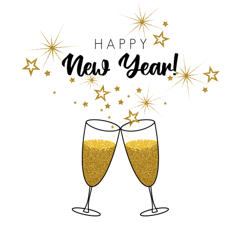 Nieuwjaarskaart rond champagne en sterren