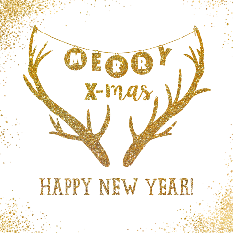 Stijlvolle kerstkaart goudkleurig glitter gewei met kerstballen