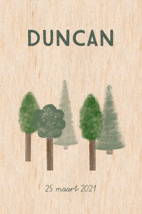HOUT Geboortekaartje getekende bomen Duncan