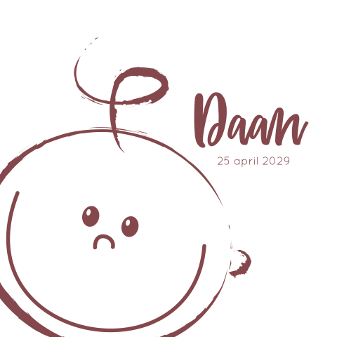 Geboortekaartje jongen met getekend lief baby gezichtje Daan