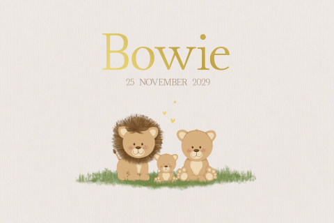 Geboortekaartje met leeuwtje met papa en mama leeuw en goudfolie