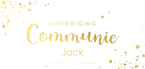 Stoere en stijlvolle Communiekaart verfspatten en sterren goudfolie