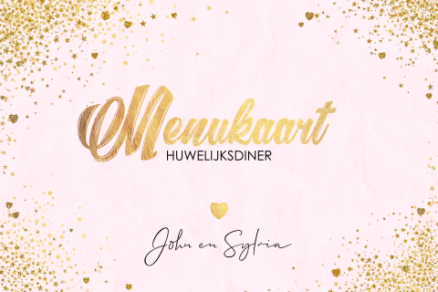 Menukaart huwelijksdiner romantisch en feestelijk met gouden sterren