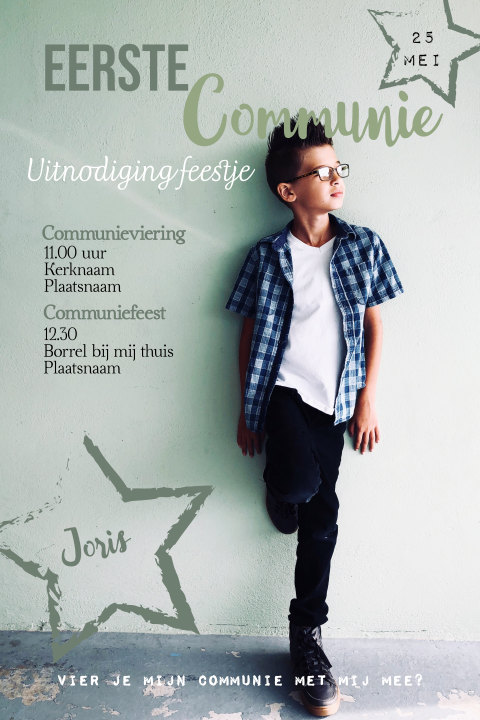 Stoere magazine-stijl Communiekaart voor een jongen