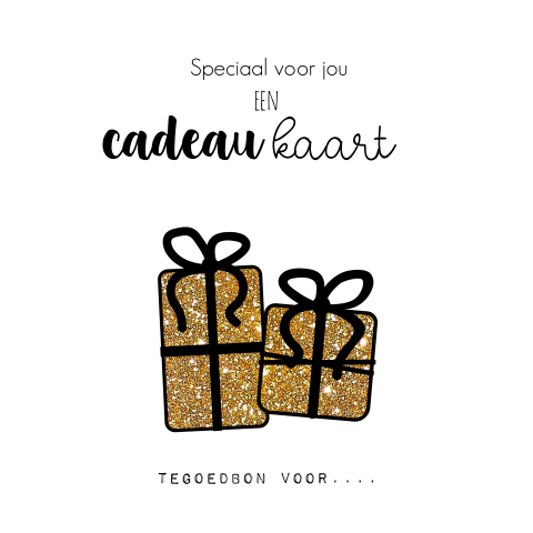 Tegoedbon kaart zwart-wit met goudkleurige cadeautjes