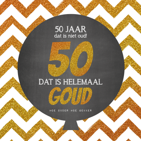 Verjaardagskaart 50 jaar zigzag patroon en ballon met grappige tekst