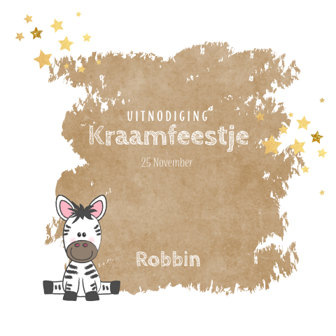 Kraamfeest stoer en lief kaartje kraft-look met een zebra Robbin