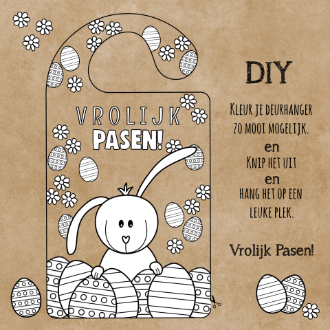 Paaskaart DIY knutsel je deurhanger met paashaas