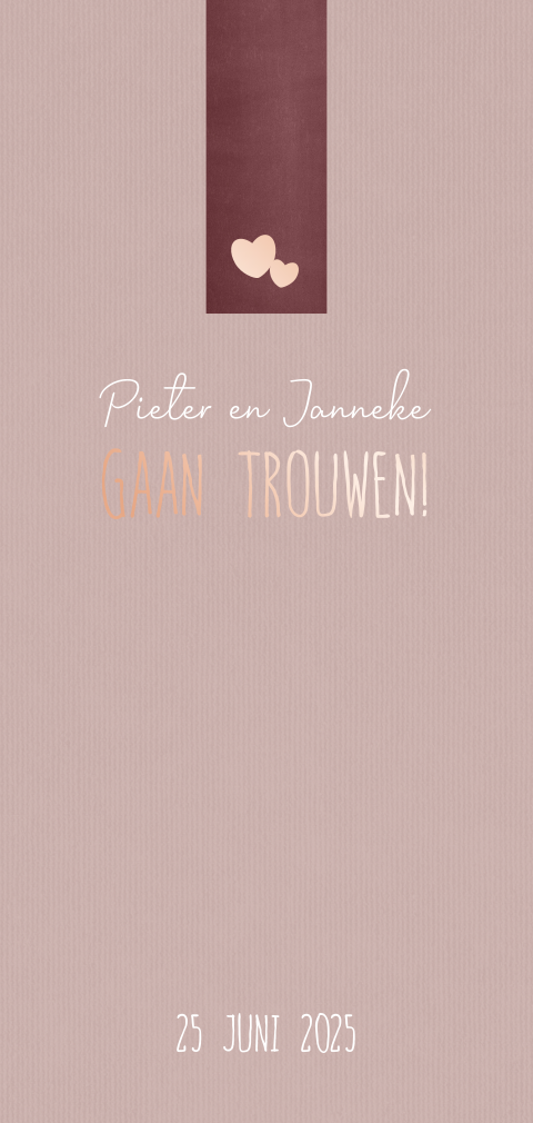stijlvolle en chique trouwkaart met rosé-goudfolie hartje