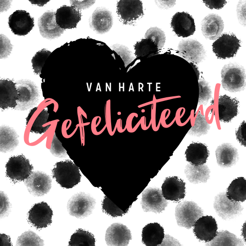 Hippe verjaardagskaart zwart-wit stippen en hartje