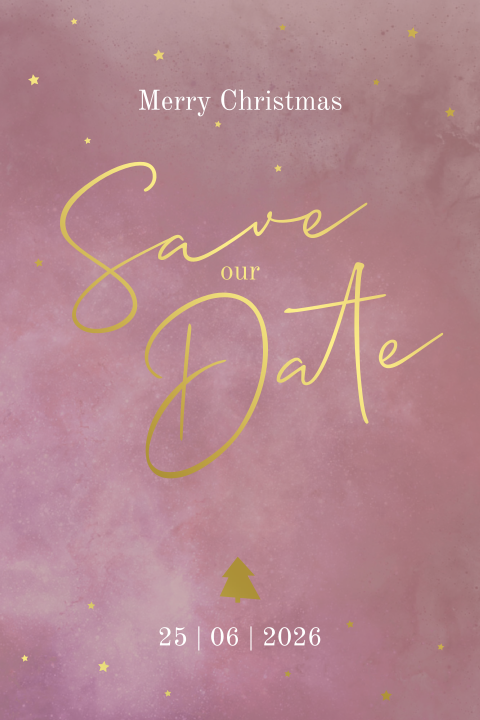 Stijlvolle Kerst save the date kaart met ronde hoeken en goudfolie