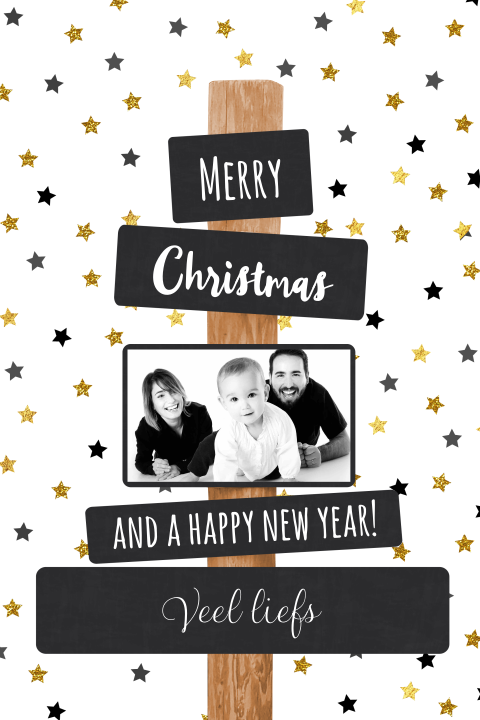 Kerstkaart trendy sterren wegwijzer met eigen foto en tekst