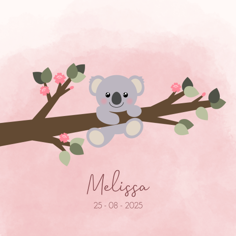 Geboortekaart meisje roze met lief koalabeertje