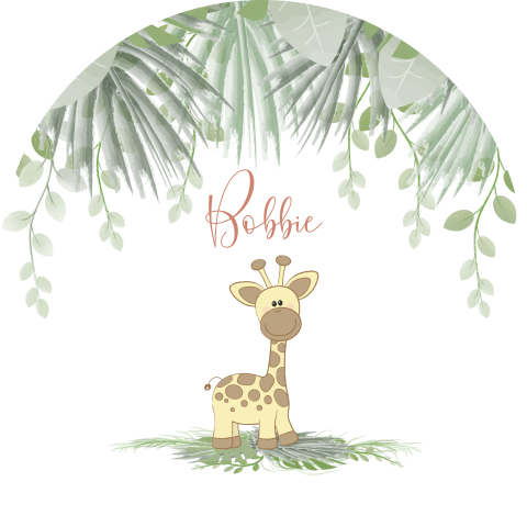 Behangcirkel jungle hip en lief girafje  Ø 100 cm
