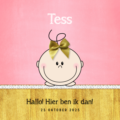 Hip geboortekaartje meisje met echt strikje baby Tess