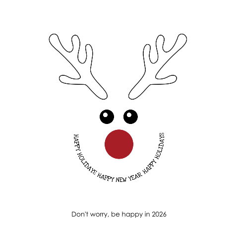 Grappige kerstkaart met rendier - don't worry be happy in 2026