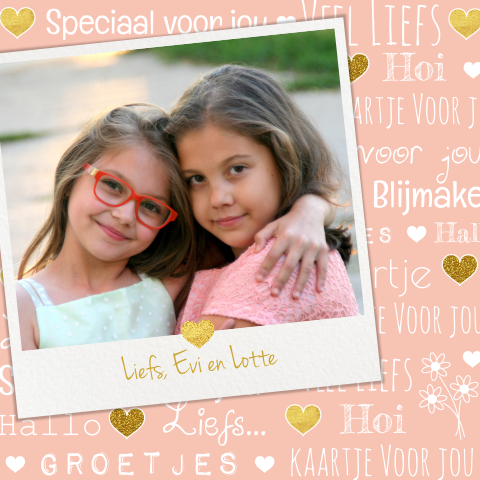 Zomaar Blij-kaartje met foto hartjes en handlettering-stijl