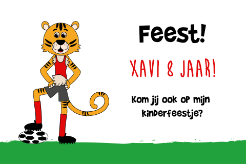 Stoere kinderfeest uitnodiging tijger en een voetbal
