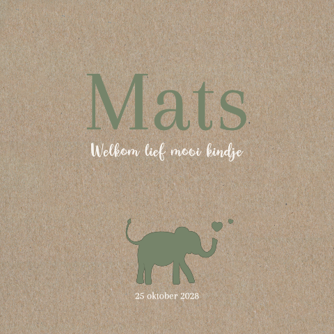 luxe en stijlvolle neutrale geboortekaartje olifant van kraftpapier