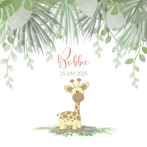 Geboortekaartje uniseks lief girafje in jungle