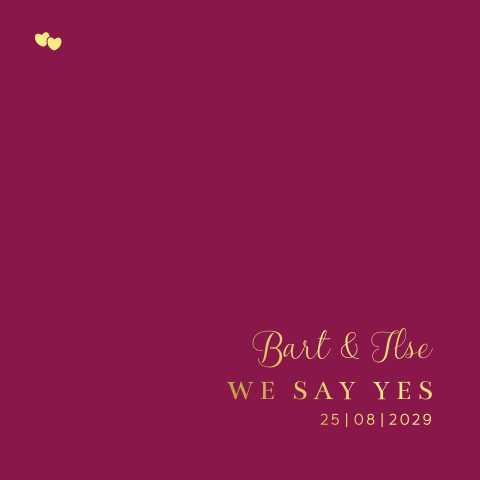 Trouwkaart minimalistisch en stijlvol kersenrood met goudfolie