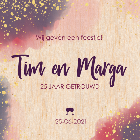 1Hippe jubileumkaart van hout waterverf en spetters