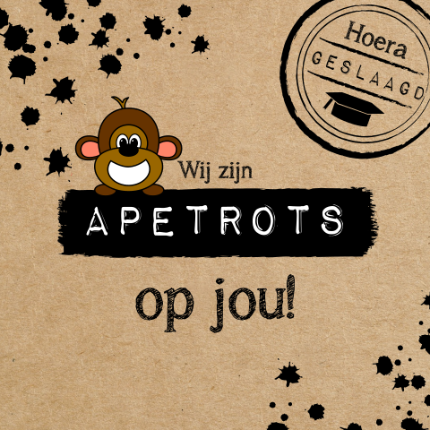 Geslaagd! Felicitatie kaart met een emoji aap