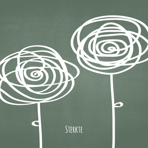 Sterkte - Moderne groene kaart met 2 getekende bloemen