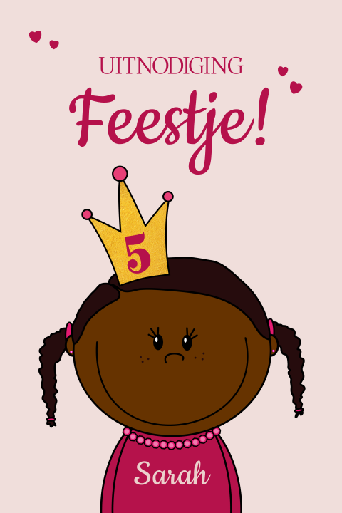 Uitnodiging kinderfeest meisje met lief prinsesje met kroontje