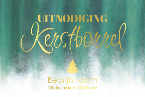 Zakelijke uitnodiging kerstborrel groene strepen en goudfolie