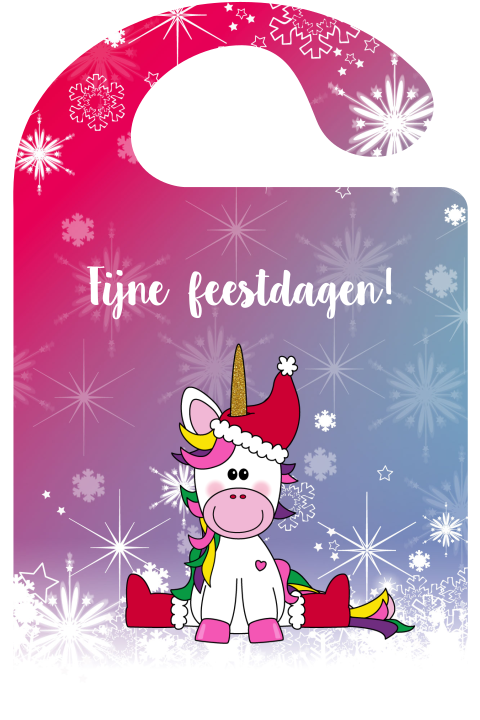 Kerstkaart deurhanger kerst unicorn sneeuw
