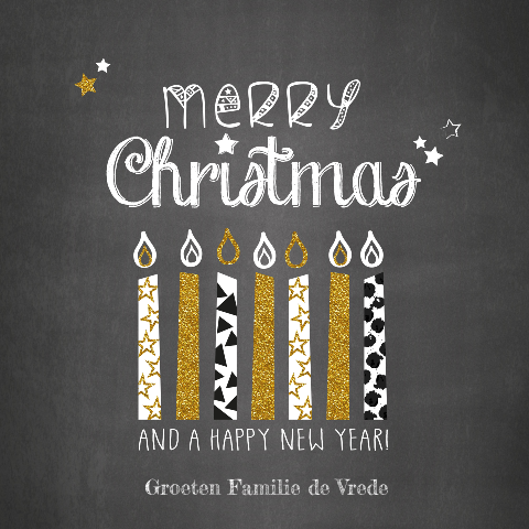 Hip kerstkaartje krijtbord-look typografie met kaarsjes