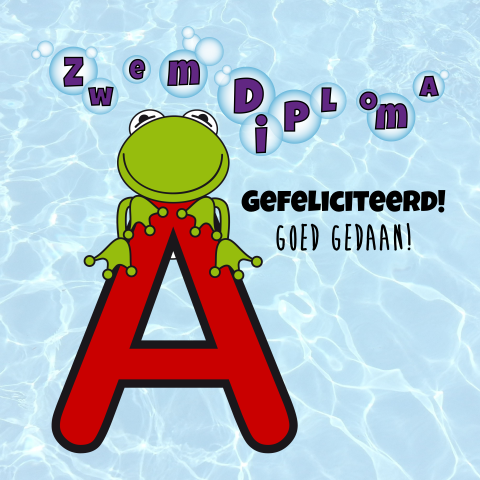 Felicitatie zwemdiploma A met een kikkertje