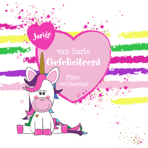 Schattige verjaardagskaart met een lieve unicorn