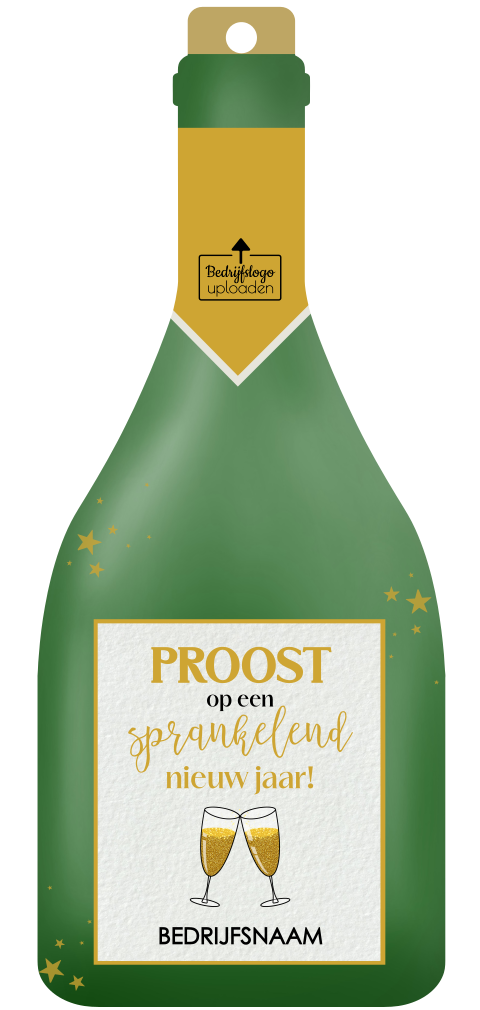 Unieke zakelijke kerstkaart bijzondere vorm champagnefles
