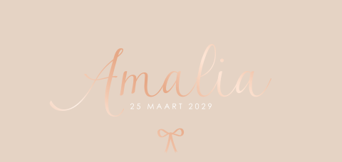Minimalistisch geboortekaartje met roségoud en strikje – Amalia