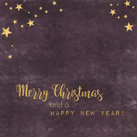 Zakelijke kerstkaart stijlvol aubergine paars goudkleurige sterren