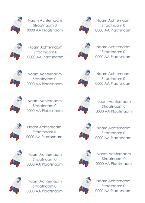 Adresstickers geboortepost jongen met een raket