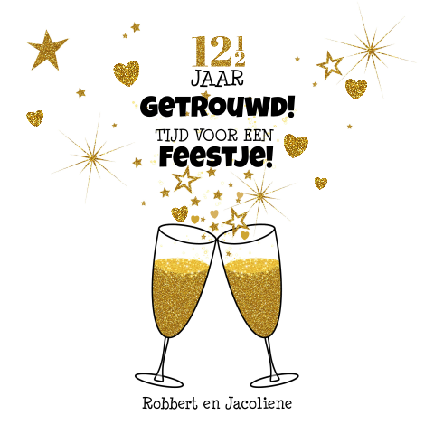 Uitnodiging huwelijksjubileum champagne hartjes en sterren