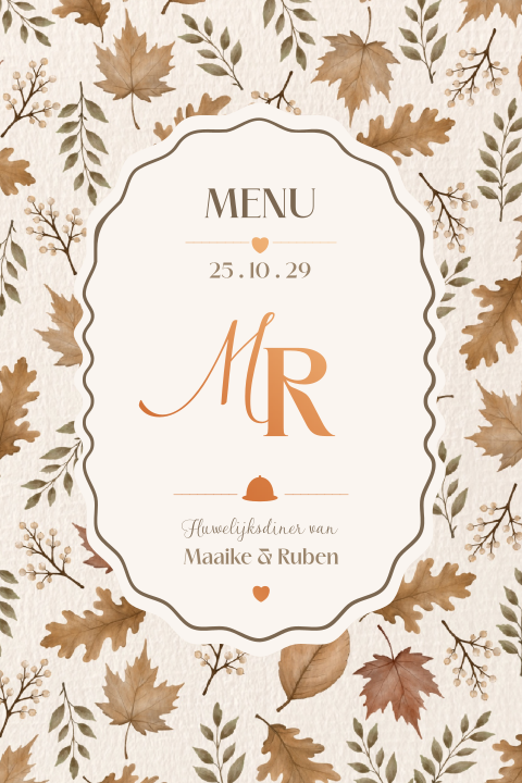 Menukaart huwelijk herfst met warme tinten | Soft Autumn Romance