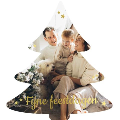Kerstboomvormige kerstkaart met eigen foto en goudfolie
