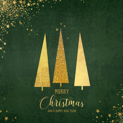 Zakelijke kerstkaart stijlvol klassiek groen met gouden kerstbomen