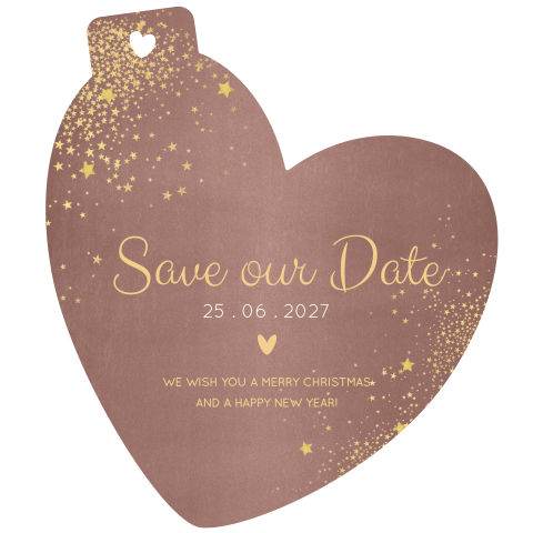Originele kerst save the date kaart kerstbal hart sterretjes
