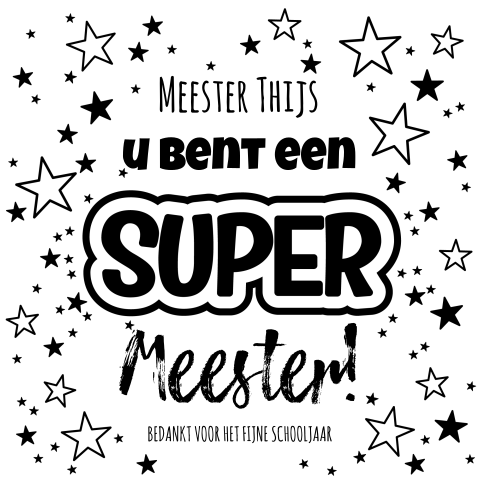 Hippe bedankkaart Super meester sterren en naam