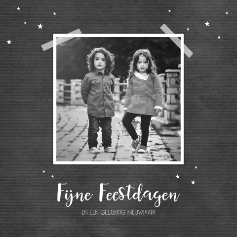 Kerstkaart stoer grijs sterren en eigen foto