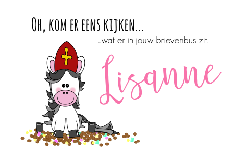 Sinterklaas kaart met een lief paard met een mijter en strooigoed