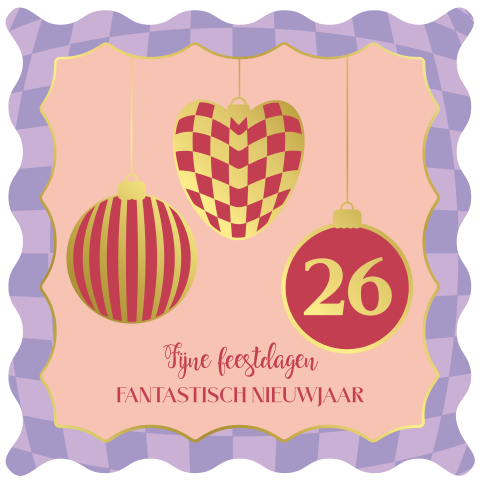 Bijzondere kerstkaart met retro kerstballen en gouden details