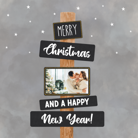 Kerstkaart met eigen foto wegwijzen en sterren