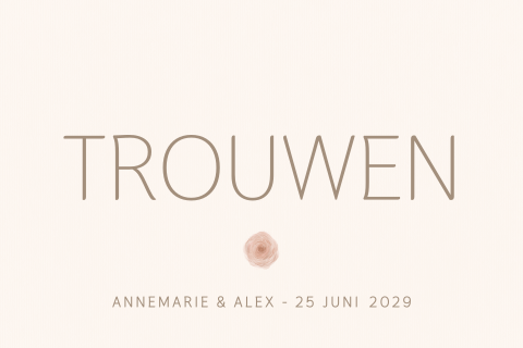 Trouwkaart met roosje in naturel stijl – Dusty Rose